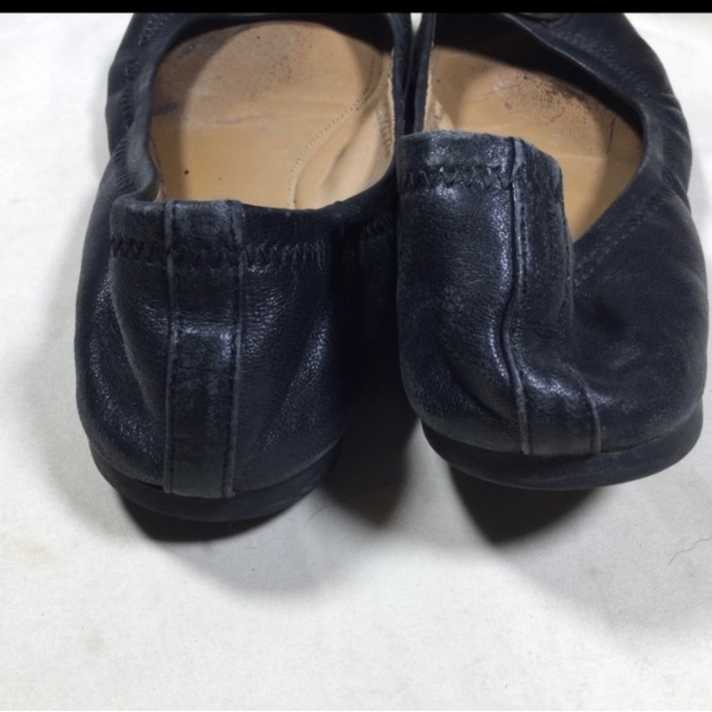 Tory Burch Benton Black Leather Ballet Flats with Gold Logo Women’s 10 - Picture 4 of 8